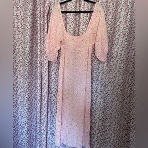 Billabong Pink Floral Puff-Sleeve Maxi Dress